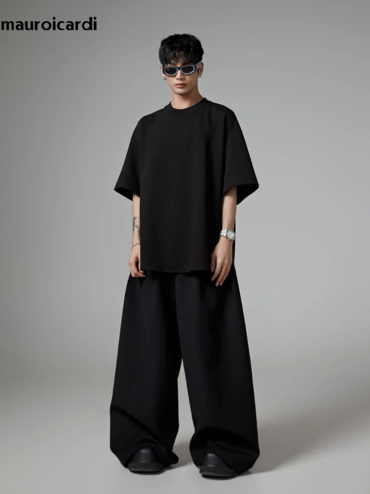Mauroicardi Spring Autumn Oversized Long Black Flowy Baggy Wide Leg Pants for Mens Streetwear Loose Casual Soft Trousers 2024 4