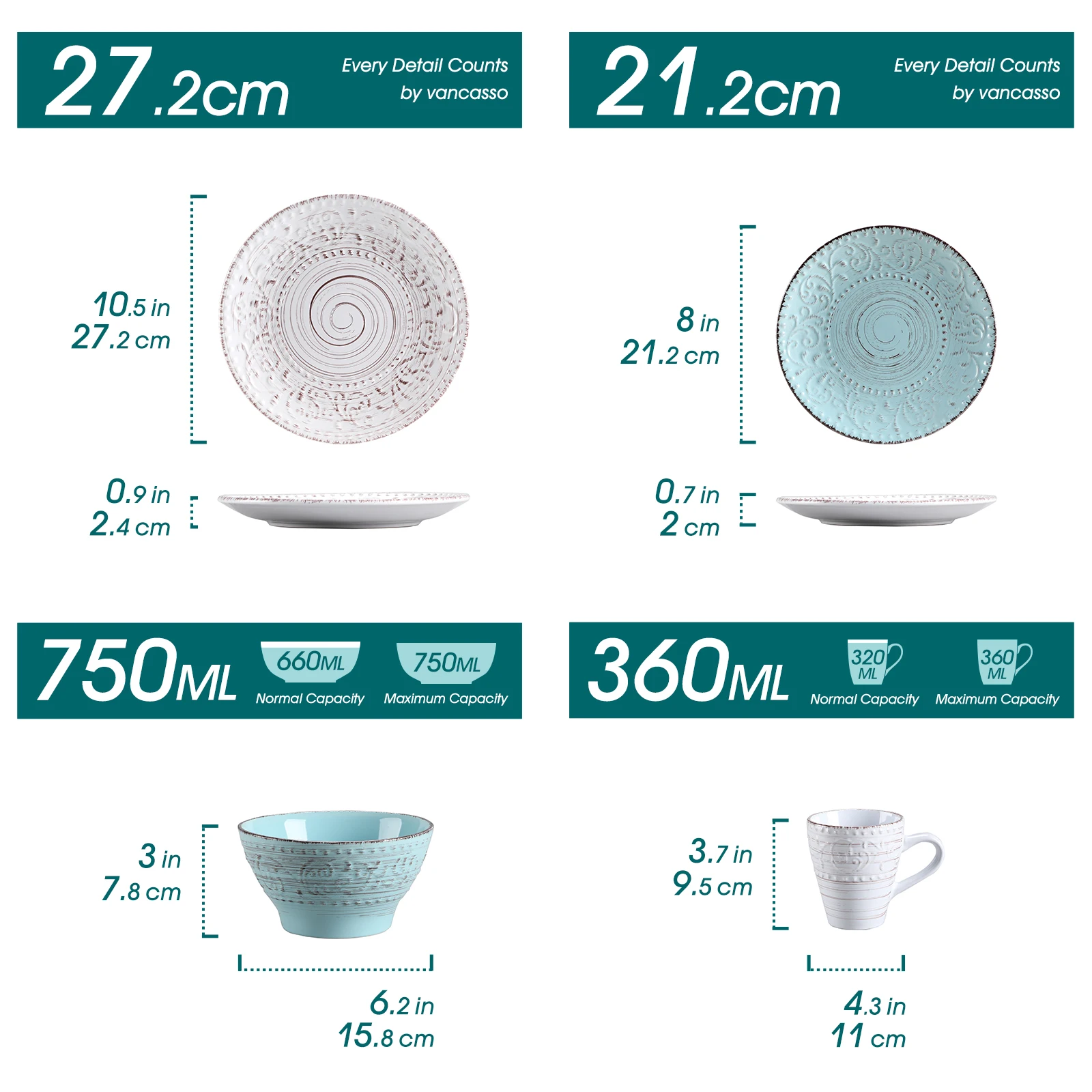 vancasso 16/32/48 Ceremic Plates Dinner Set Stoneware - Main Image