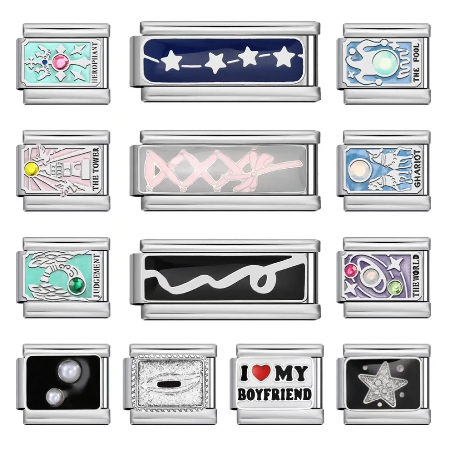 Mode Silber Farbe Tarot Karte Stern Polka Dot Band Edelstahl Italienischen Link Fit 9mm Armband, Die DIY Schmuck Großhandel