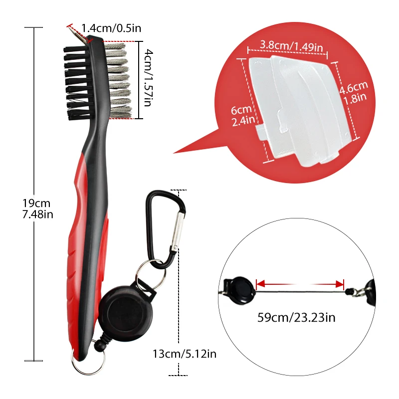 Deluxe Golf Club Cleaner Brush with Carabiner and Groove Sharpener - Premium Golf Sports Accessory