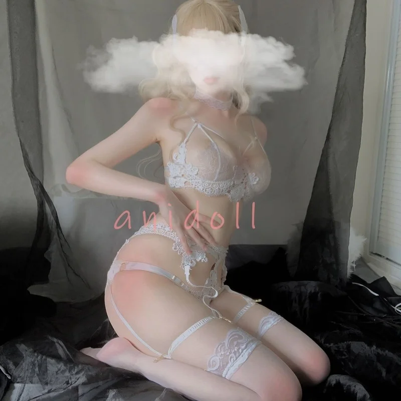 

Комплект нижнего белья с подвязками в японском стиле "Лолита", милое кружевное привлекательное нижнее белье для маленьких кукол, мягкая черная Пижама для девочек, костюмы для косплея