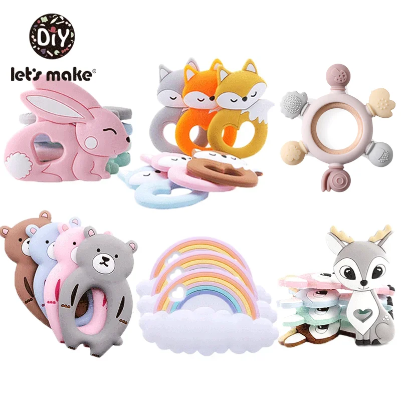 Silicone Teething Toys Silicone Teether Rodent Cartoon Animals 1pc Food Grade Silicone Pandents DIY Teething Toys For Teeth Tiny Rod Baby Teethers Gift