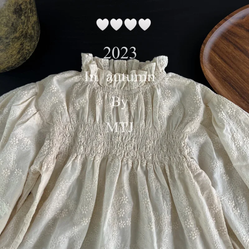 7357 Korean Girls Blouses kids shirts Lace Hollow Out Floral Shirt Baby Girls Clothes Tops Long Sleeve White Blouse