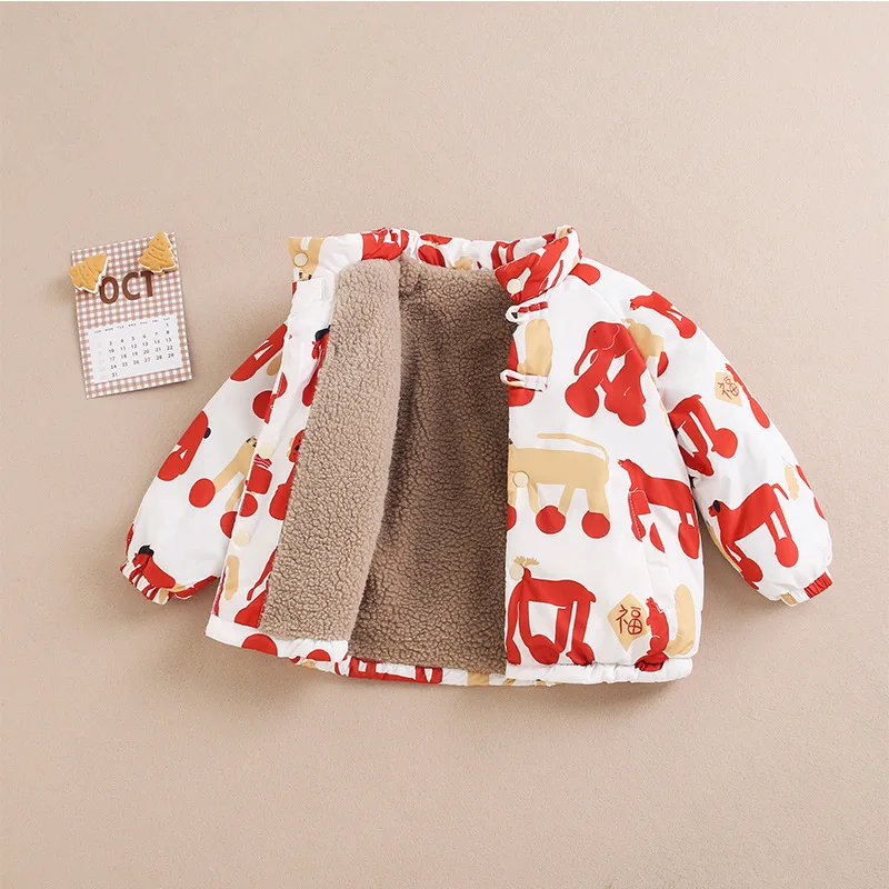 Boys Girls Winter Cotton Padded Jacket New Year's Velvet Clothes Baby Fleece Lined Coat Kids Christmas Tops Outerwear 1-7T