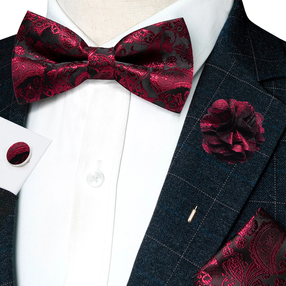 Champagne Silk Jacquard Paisley Bow Tie Set - Pre-tied Bowtie Brooch Hanky  Cufflinks for Weddings  Business