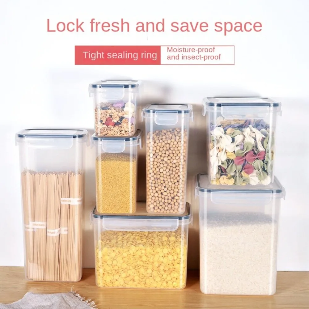 

PET Sealed Food Storage Box New Cuboid Transparent Kitchen Organizer Jar Grain Storage Tank Home