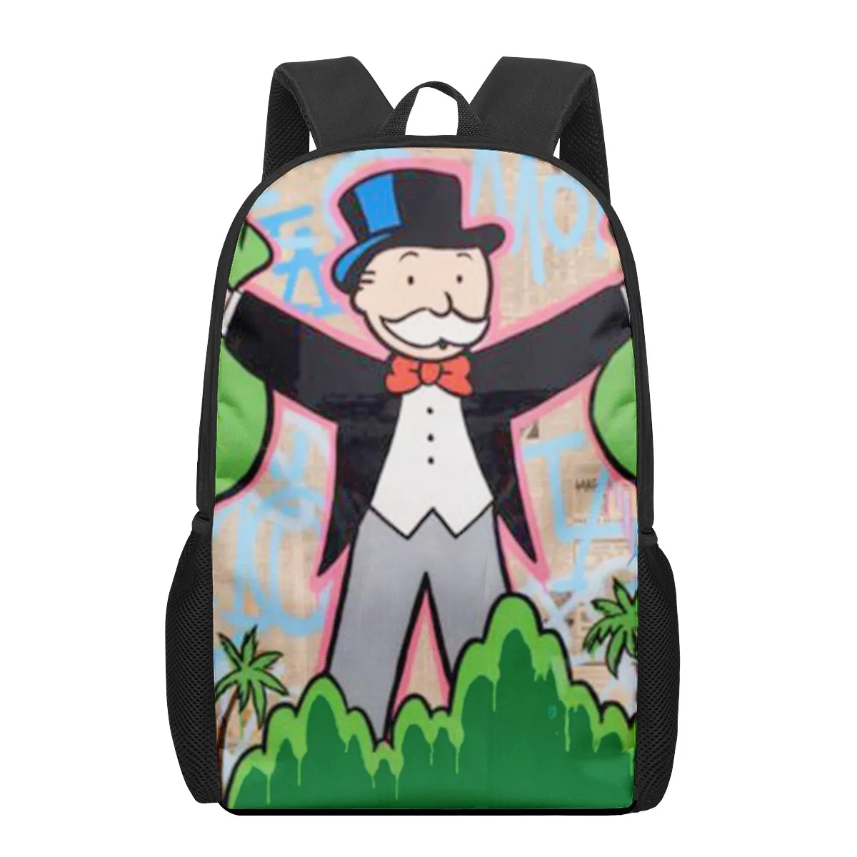 cartoon Alec Monopoly Aesthetic 3D Print School Backpack for Boys Girls Teenager Kids Book Bag Casual Shoulder Bags 16Inch Satch