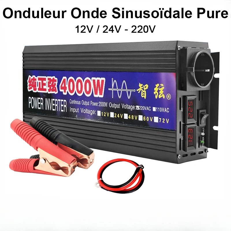 

Pure Sine Wave Inverter 3000W 4000W DC 12V 24V To AC 220V 50Hz 60Hz Portable Power Bank Converter Solar Car Inverter Transformer