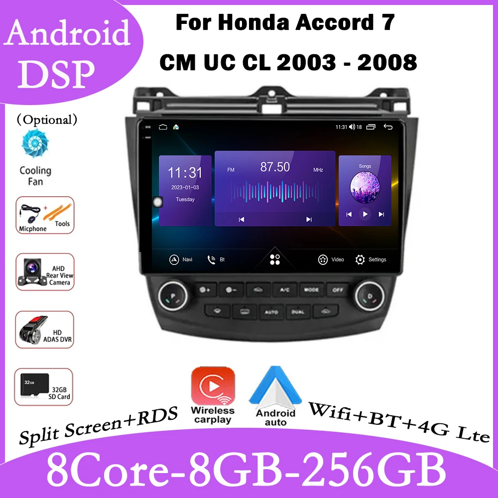 

10.1 Inch For Honda Accord 7 CM UC CL 2003 - 2008 Android 14 Car Radio Stereo Multimedia Video Player GPS Carplay DSP Head Unit