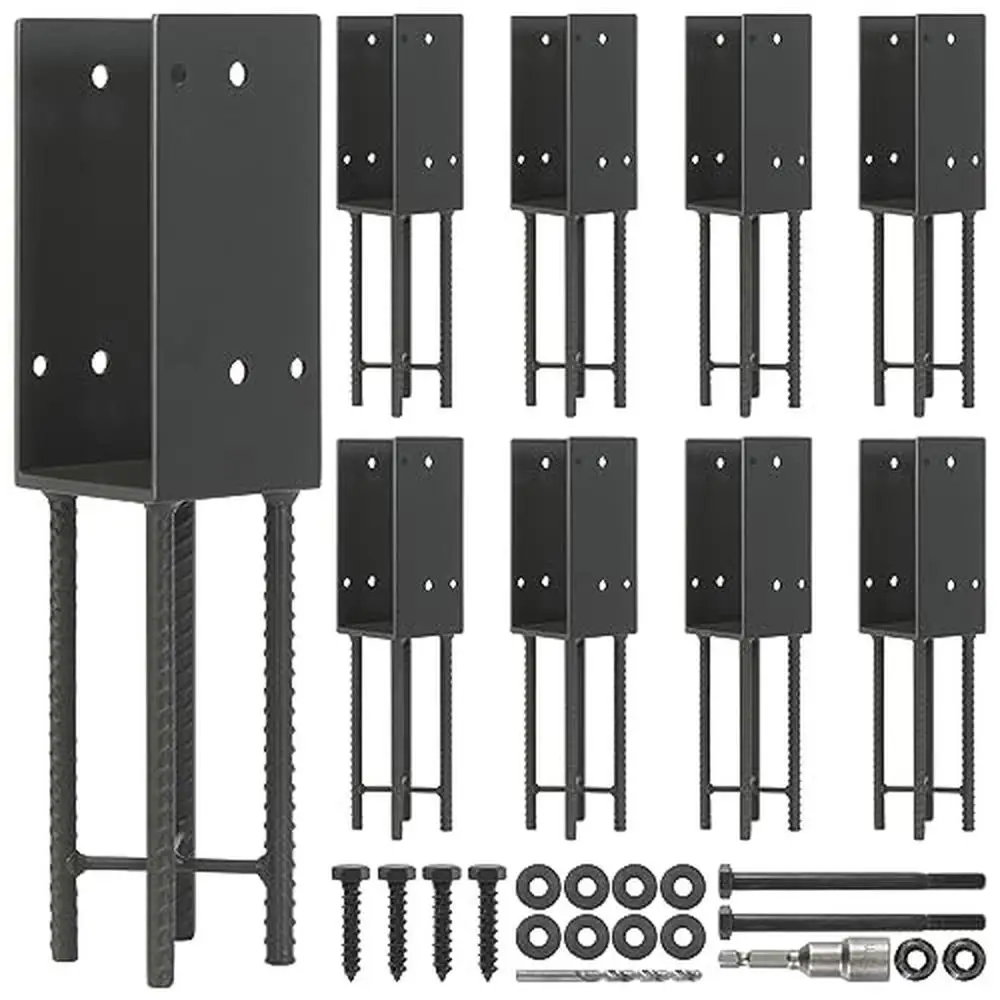 Stainless Steel U-Shape 4"x4" Concrete Post Holder Bracket Fence Deck Railing Pergola Anchor Kit Easy Installation Heavy Duty