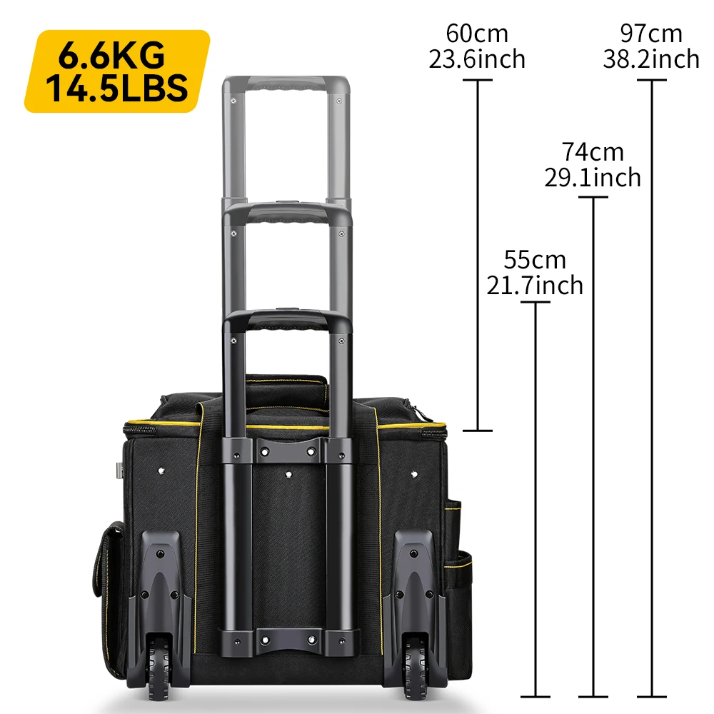 윈헌트 롤링 공구 가방, 텔레스코핑 고무 손잡이 및 고하중 휠 포함, 롤링 가방, 조절 가능한 텔레스코핑 손잡이