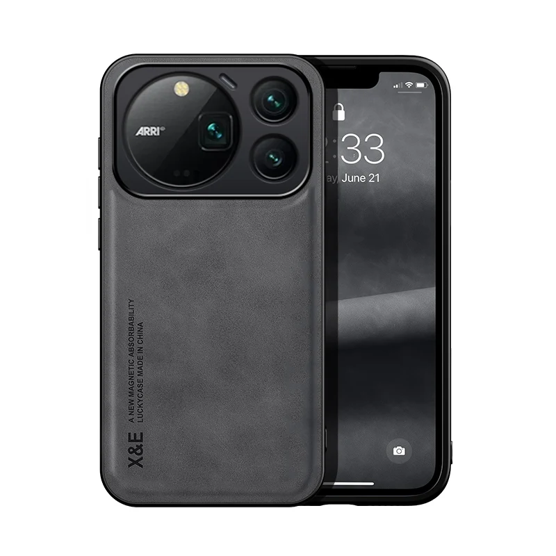 Luxury Skin-Feel Magnetic PU Leather Case with Built-in Metal Plate and Non-Slip Back