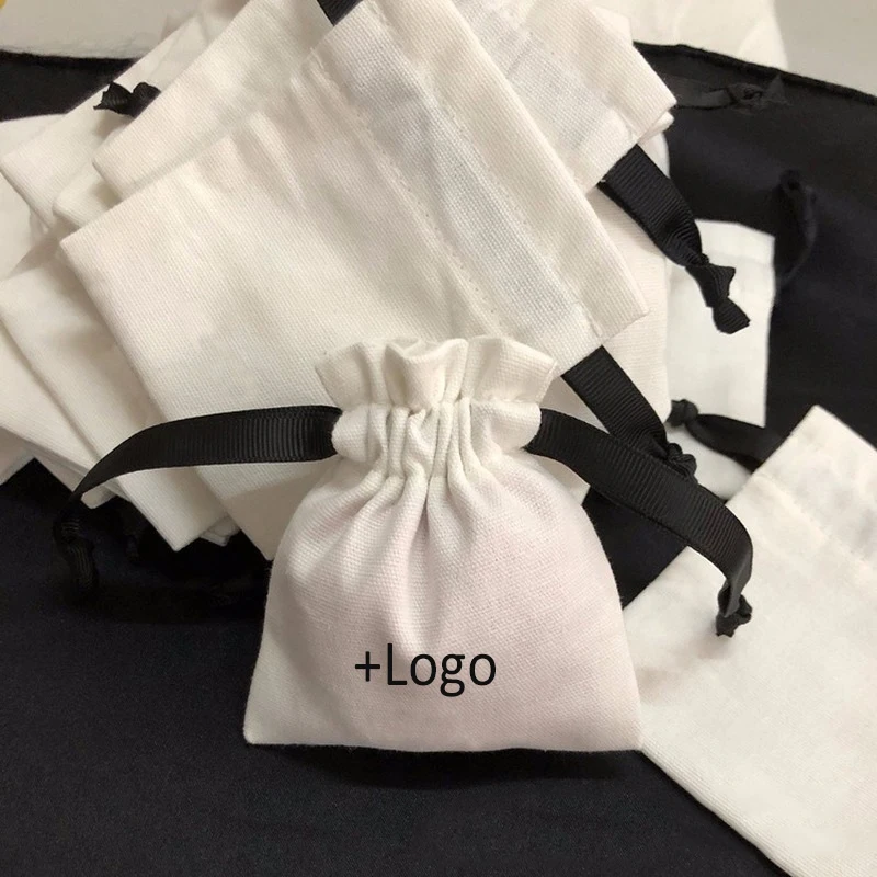 50PCS 사용자 정의 로고 코 튼 Drawstring 가방 포장 수 제 선물 비누 파티 결혼식 포장 재사용 가능한 향 주머니 저장 선물 주머니