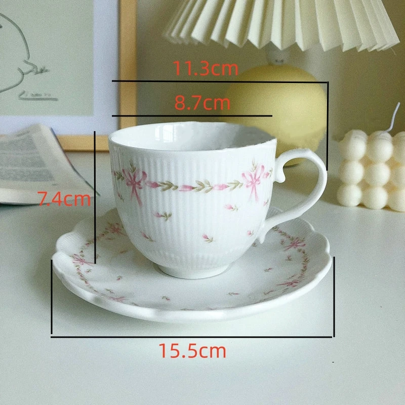 Ceramic Coffee Cup and Saucer Set Handmade Retro Rose Design