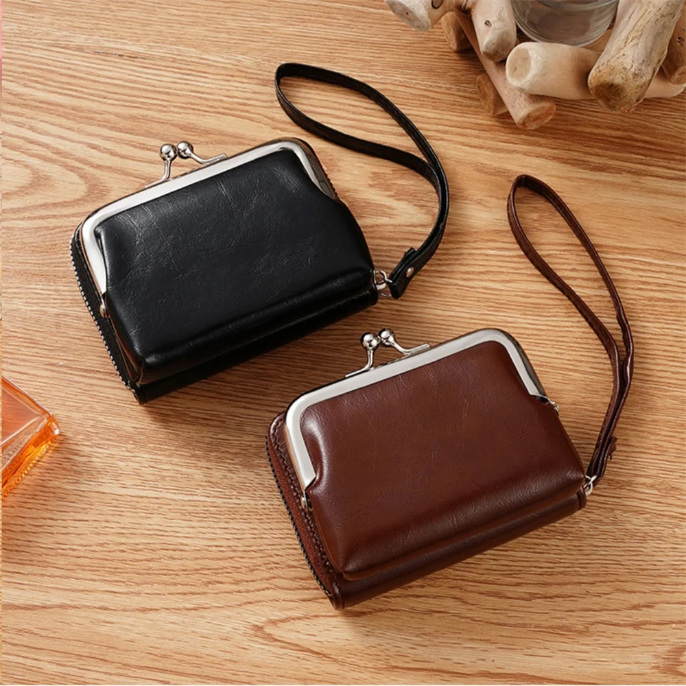 Women's Buckle Wallet Fashion Wrist Strap Short Coin Purse Retro Card Bags Large Capacity Multi Card Pocket Ladies Money Clip