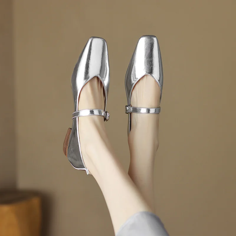 Genuine Mary Jane Women's 2024 Spring and Autumn British Style Small Leather French Shallow Cut Flat Sole Single Boat Shoes