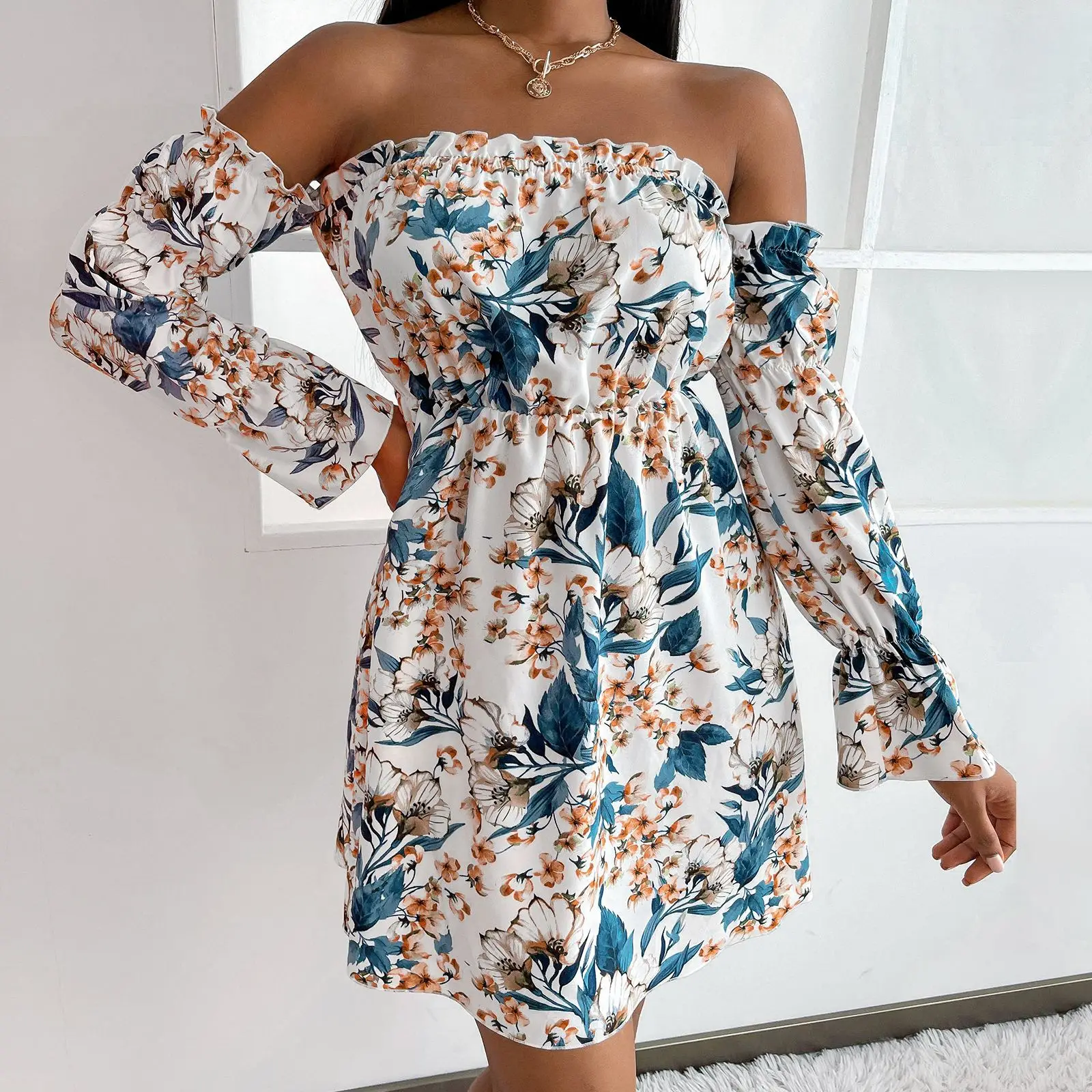

2023 Spring and Summer New Wrap Chest Skirt Women's Temperament Commuter Printed White Dress Female&lady Casual Party Sexy Dress