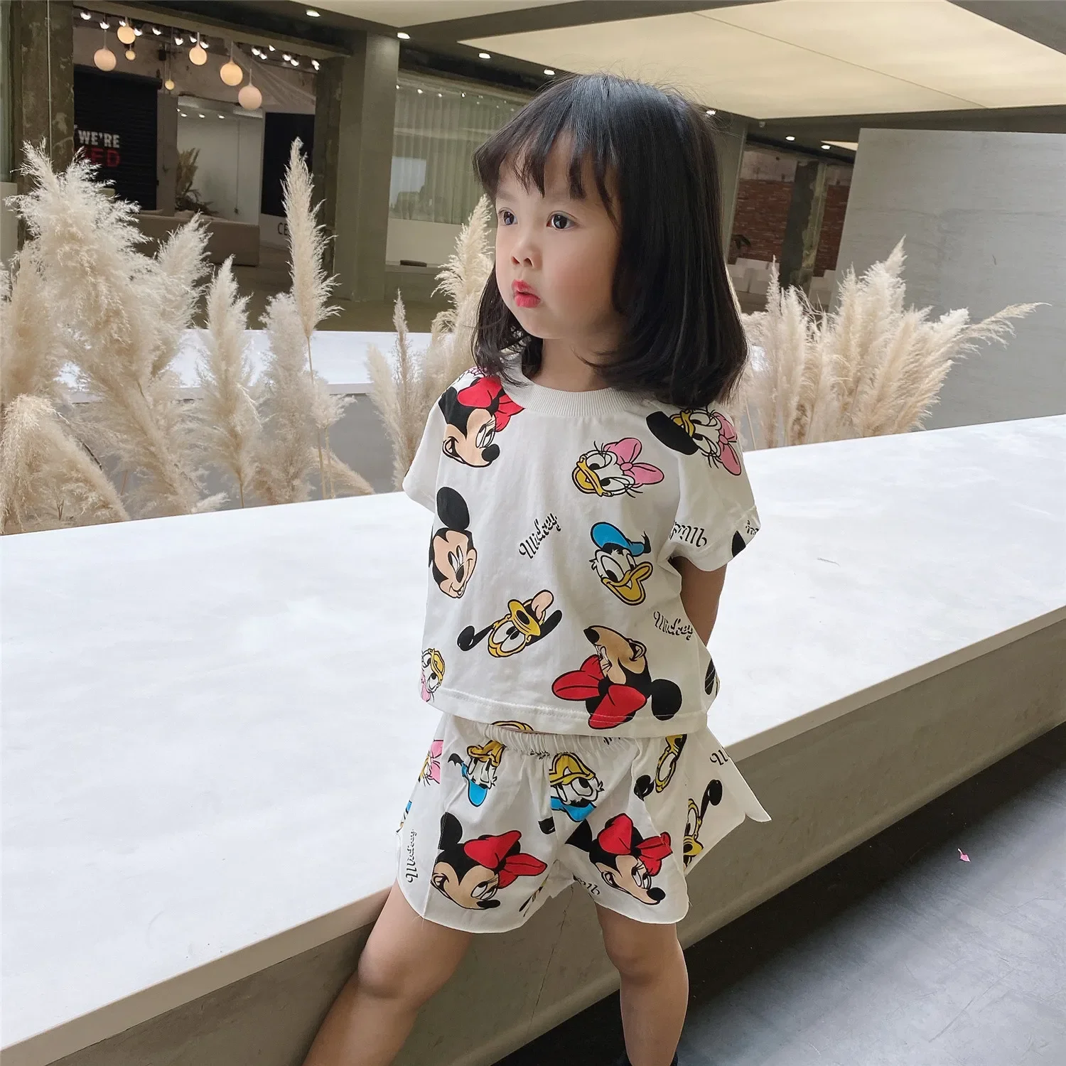 Kids Clothing Set Boys Girls Cartoon Mickey Print T-shirt Shorts 2pcs/Set