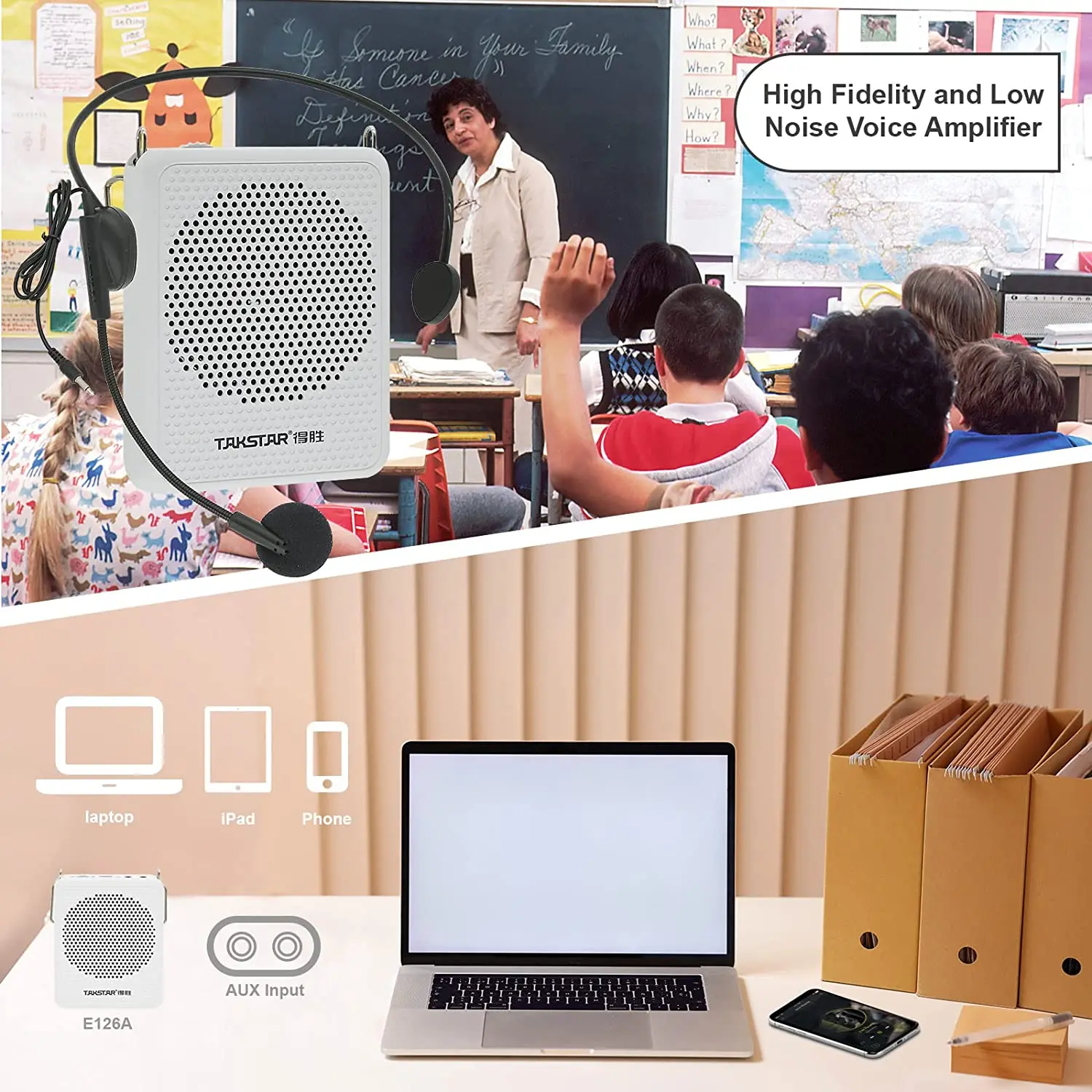 TAKSTAR E126A Portable Voice Amplifier with Wired Microphone Headset & Waistband Mini Personal Speaker Mic Rechargeable Teachers