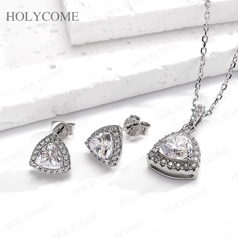 Moissanit Diamant Halskette Ohrring Set Fat Triangle D Farbe GRA zertifiziert 100 % S925 Sterling Silber Frauen Hochzeit Braut Geschenk – Detail 3