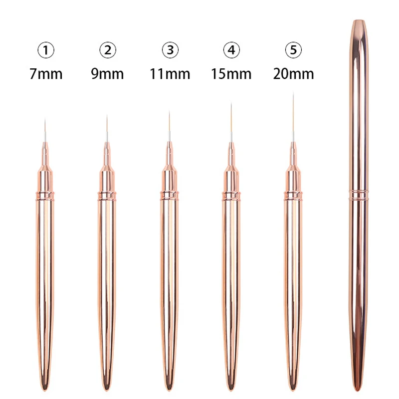 7/9/11/15/20mm Rose gold Nail Liner Brush French Stripe Painting Tools Nail Drawing Pen 5