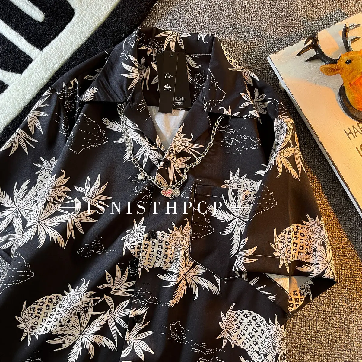 Summer Retro Polo Collar Short Sleeve Flower Shirt New Couple Hawaii Beach Men And Women Loose And Lightweight Sunscreen Shirts