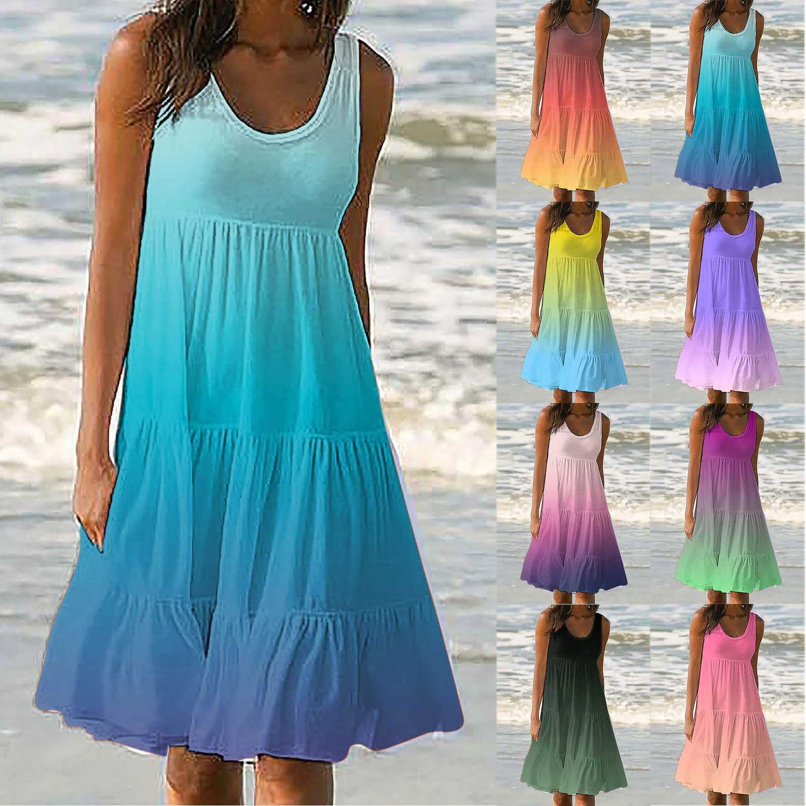 

Женская Повседневная юбка без рукавов, с круглым вырезом и принтом, пляжная юбка для отпуска, повседневные платья для женщин, весна-лето