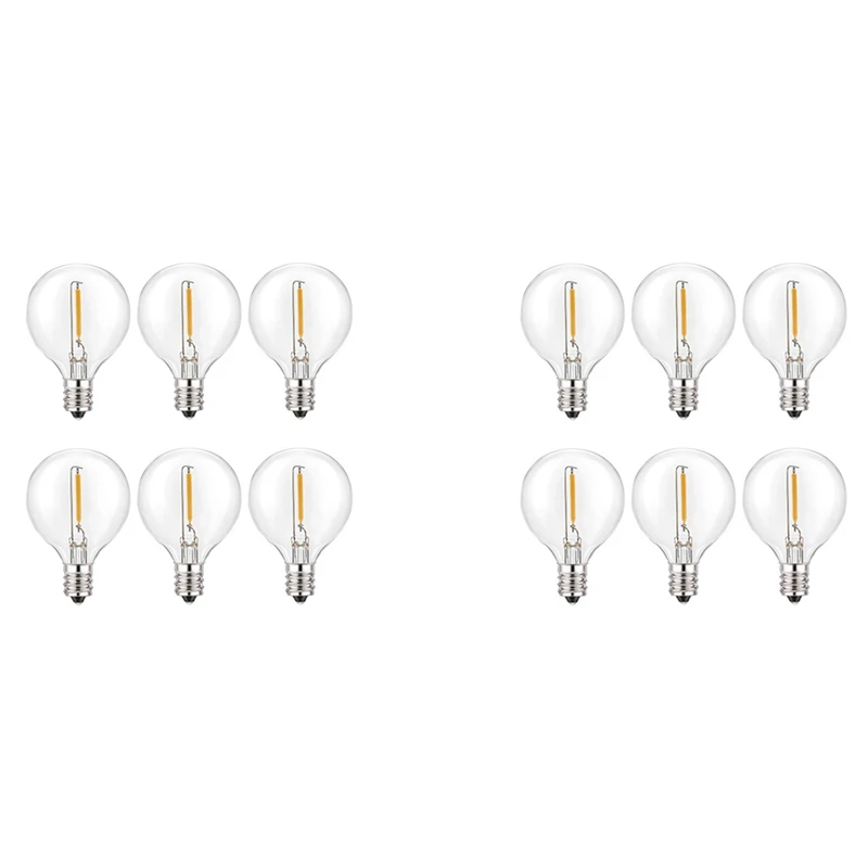 

12Pcs G40 LED Replacement Light Bulbs, E12 Screw Base Shatterproof LED Globe Bulbs For Solar String Lights Warm White