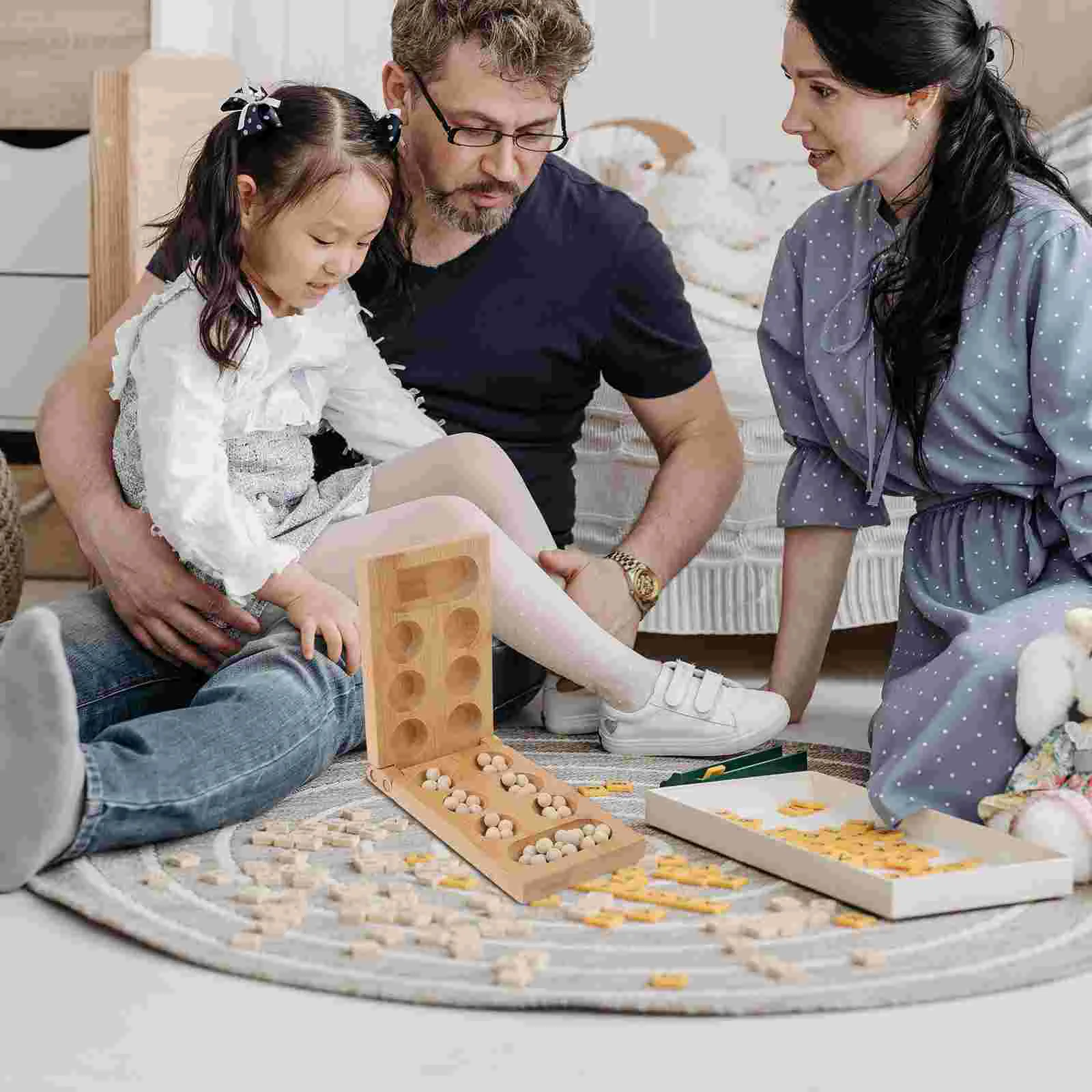 Mancala Game Board Chess Folding African Wooden Wood Family Kids Strategy Puzzle Set Toy Travel Strategic Plaything Games Brain 3
