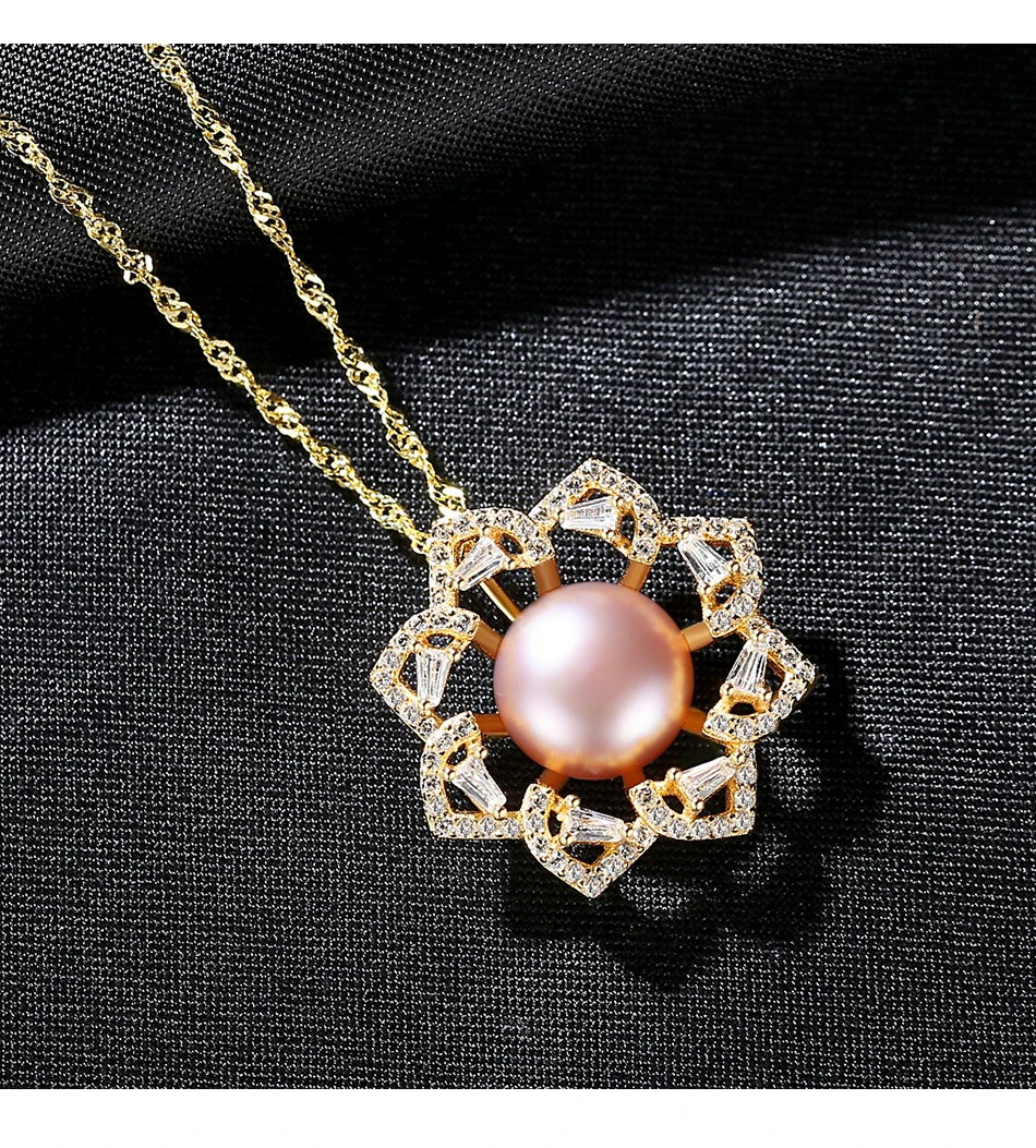Collana con ciondolo a forma di fiore in argento sterling per donna 2023, elegante per matrimonio, perla naturale fine_voghion.com