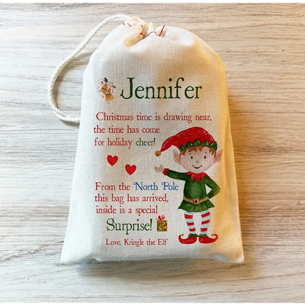 

25 шт. Рождественский эльф, персонализированная сумка, комплект для прибытия эльфа, сумка на заказ, Рождественская Подарочная сумка на заказ с именем эльфа, хлопковый шнурок эльфа, g