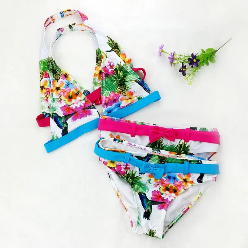 Summer Cuhk Girls Split Bikini Kids Cute Flower And Animal Pattern Swimwear Children Girl Floral Swimsuit