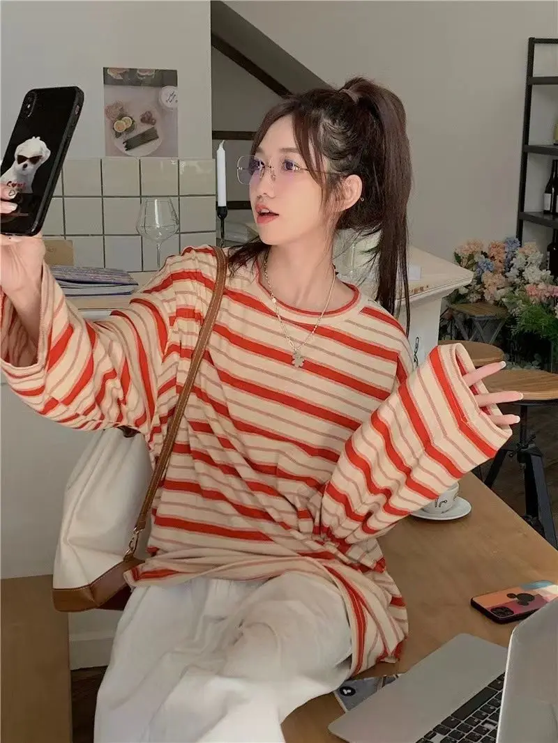 Be You 【 Stripe Shirt Women 】 ファッション レディースファッション トップス その他トップス レディース Milumia Women's Retro Fitted Long Sleeve Striped T Shirt