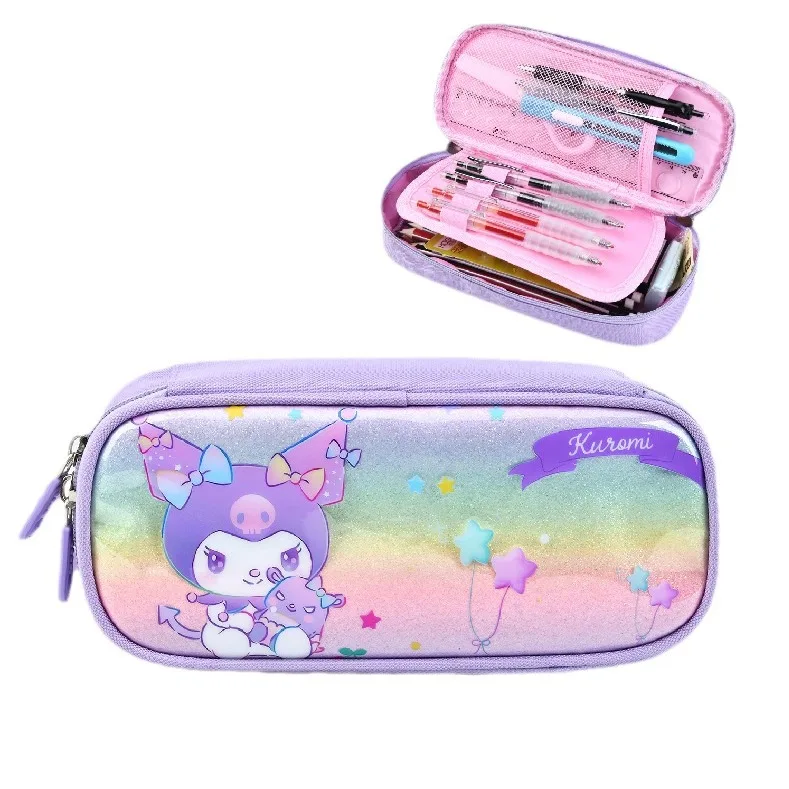 Sanrio 연필 케이스 귀여운 대용량 Torage 더블 레이어 Kawaii Kuromi 멜로디 Cinnamoroll 연필 가방 용품 문구