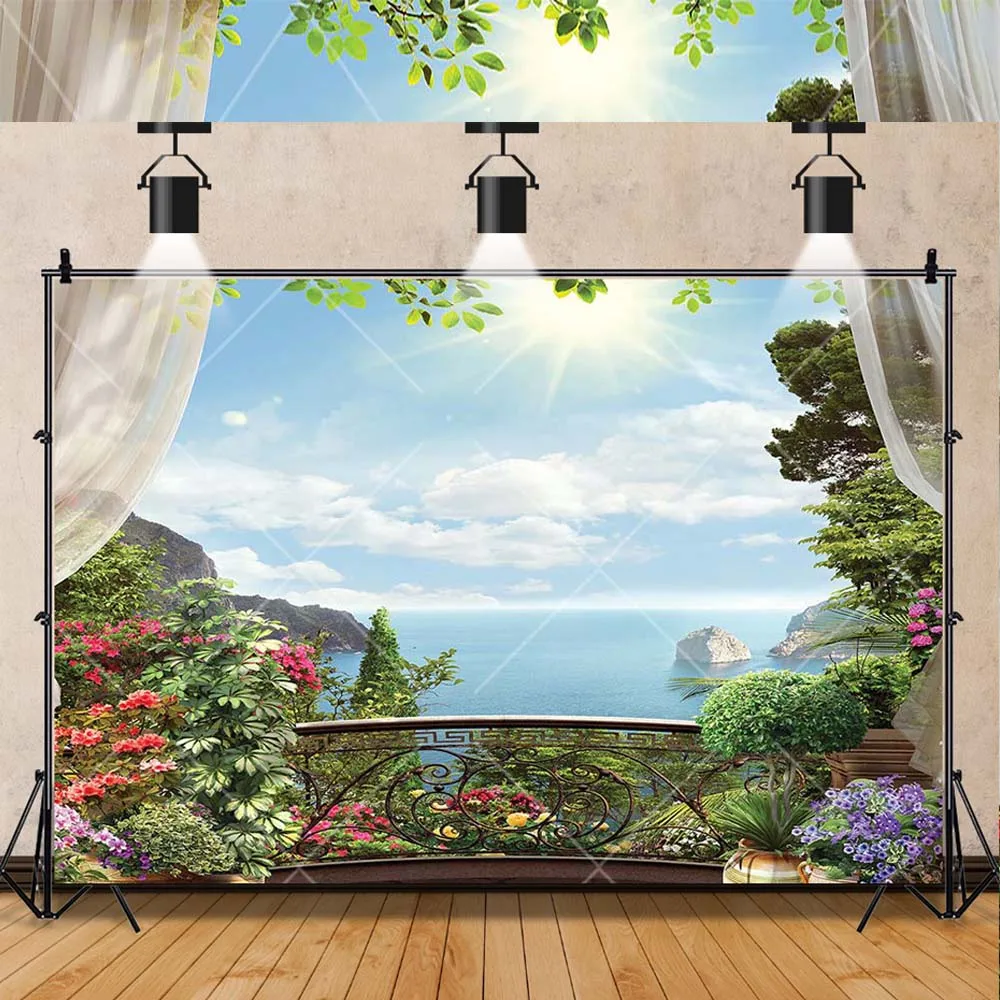Window Outdoor Landscape Eiffel Tower Backdrop Interior Party Decorations Balcony Backgrounds For Photographs Photo