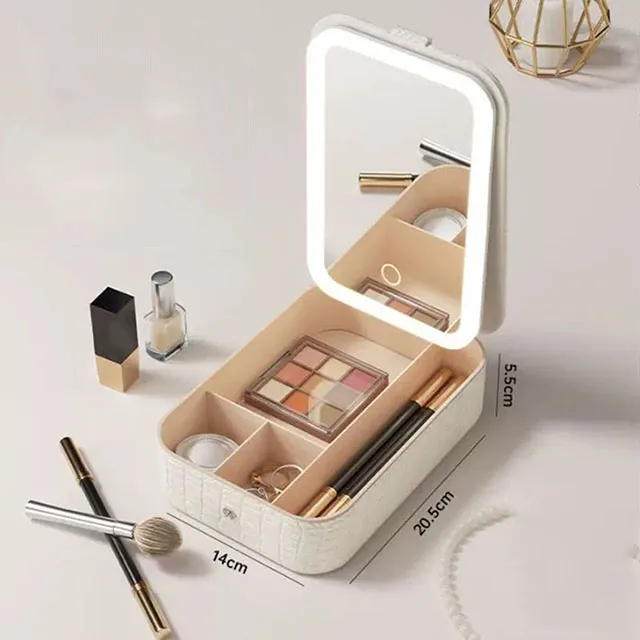 حقيبة مكياج نسائية مزودة بمرآة قابلة لإعادة الشحن...