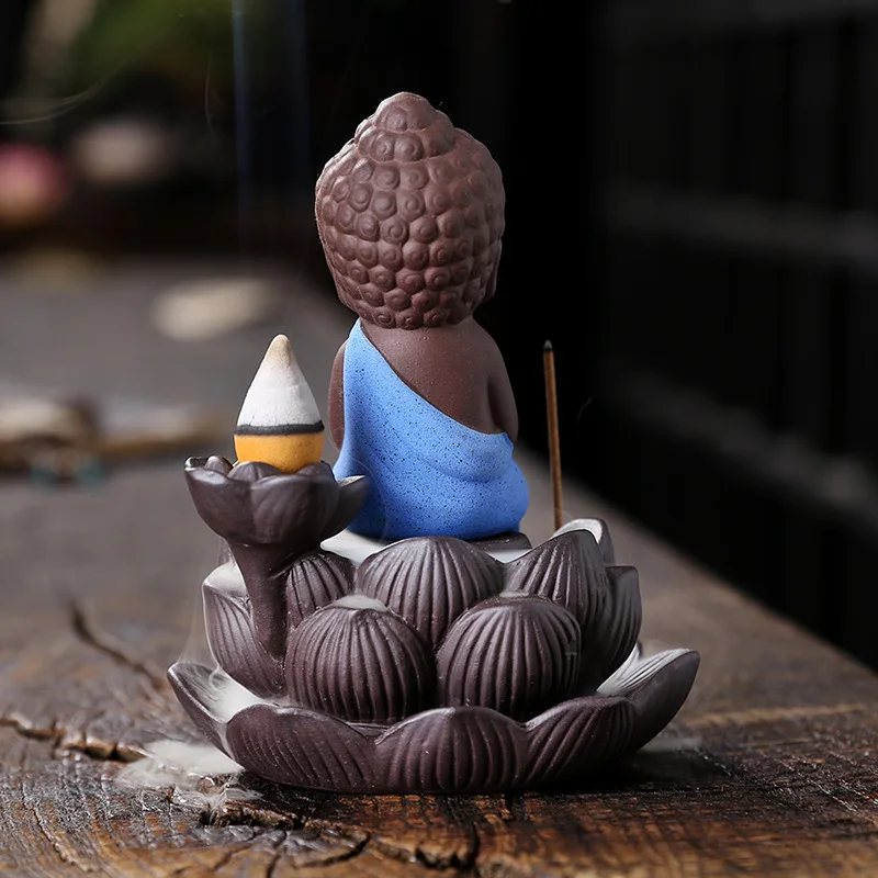 Creative Purple Clay Zen Buddha Backflow Incense Burner Lotus Incense Stick Holder, Aromatherapy Home Decor Censer - No Incense