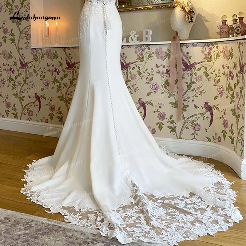 Lakshmigown Boho Mermaid Wedding Dress For Women Sexy Scoop Neck Spaghetti Straps Backless Customized Lace Appliques Bride Gown 5