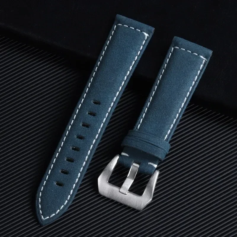 Vintage Matte Polished Genuine Leather Watch Strap - Blue Brown Bracelet