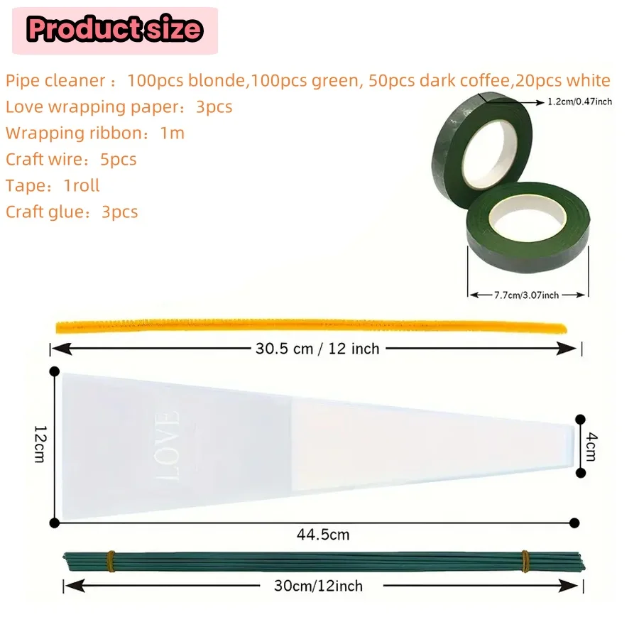 Sunflower Pipe Cleaner Kit with 270 Pcs Pipe Cleaners Colourful, Floral Wire, Floral Tape, Glue Sticks,Wrapping Paper and Ribbon