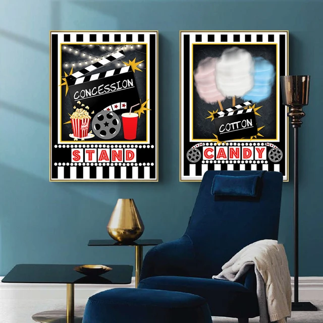 Movie Night Party Logo Posters Theater Wall Art Pictures Popcorn Film Sign  Canvas Painting Cinema Art Prints Modern Home Decor - AliExpress