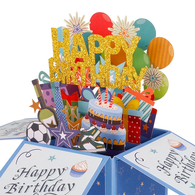Happy Birthday 3D Pop Up Greeting Cards Classic Greeting Cards Birthday Blessing Postcard 3D Pops-up Box
