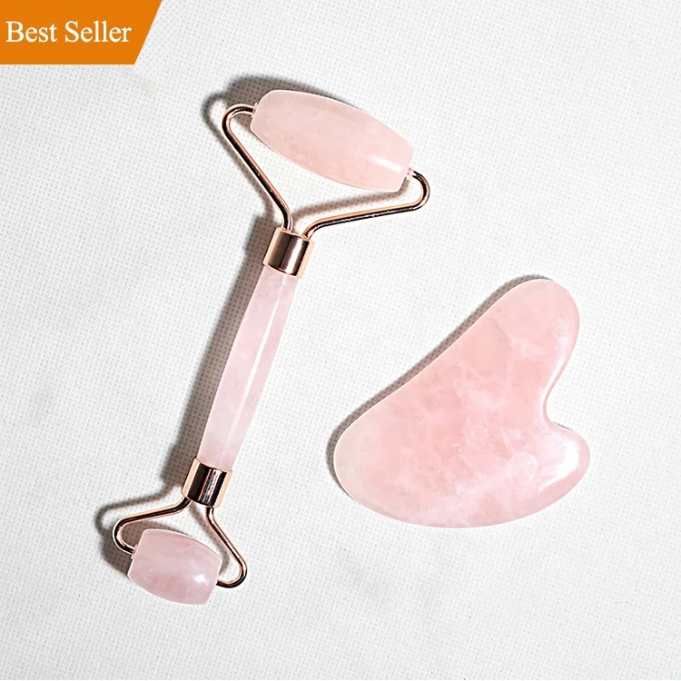 

Custom Logo Crystal Stone Pink Rose Quartz Face Jade Roller Facial Massager Face Massage Roller Jade Roller Gua Sha Set