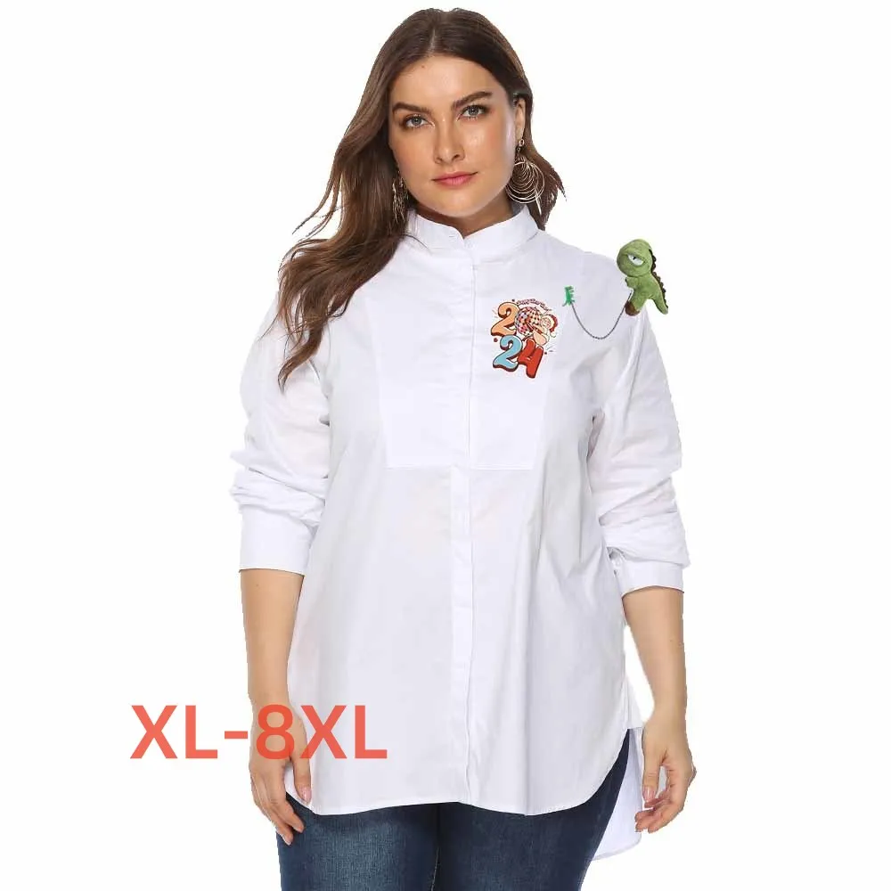 

Plus Size 4xl 5xl 6xl 7xl 8xl 2024 Print with Pendant Blusa Mujer Dames Blouses Lange Mouwen Blusones Sueltos