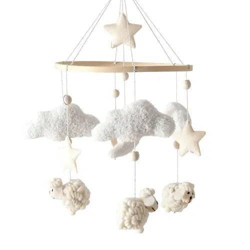 Wooden Crib Mobile Baby Bed Bell Rattle Toy Soft Felt Cartoon Bear Mobile bracket Newborn Music Box Bed Bell Hanging Bracket Toy - Image 39