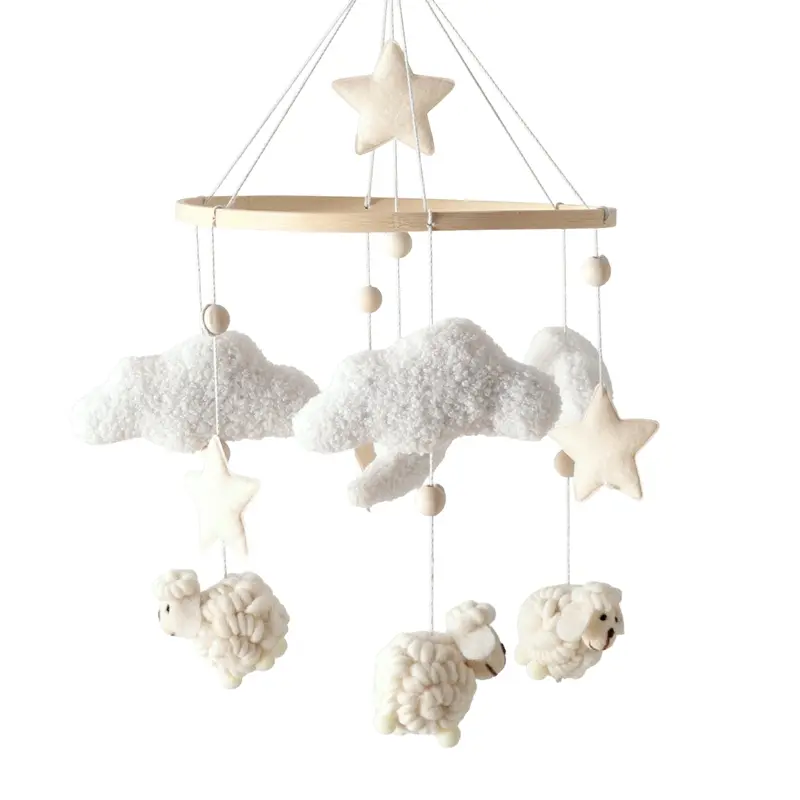 Wooden Crib Mobile Baby Bed Bell Rattle Toy Soft Felt Cartoon Bear Mobile bracket Newborn Music Box Bed Bell Hanging Bracket Toy - Image 39