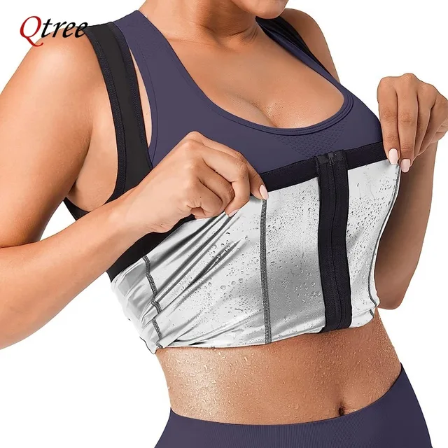 Qtree Women Sweat Sauna Suits Compression Body Shaper Belly Trimmer Vest Waist Trainer Corset Slimming Zipper Jacket Workout Top 1