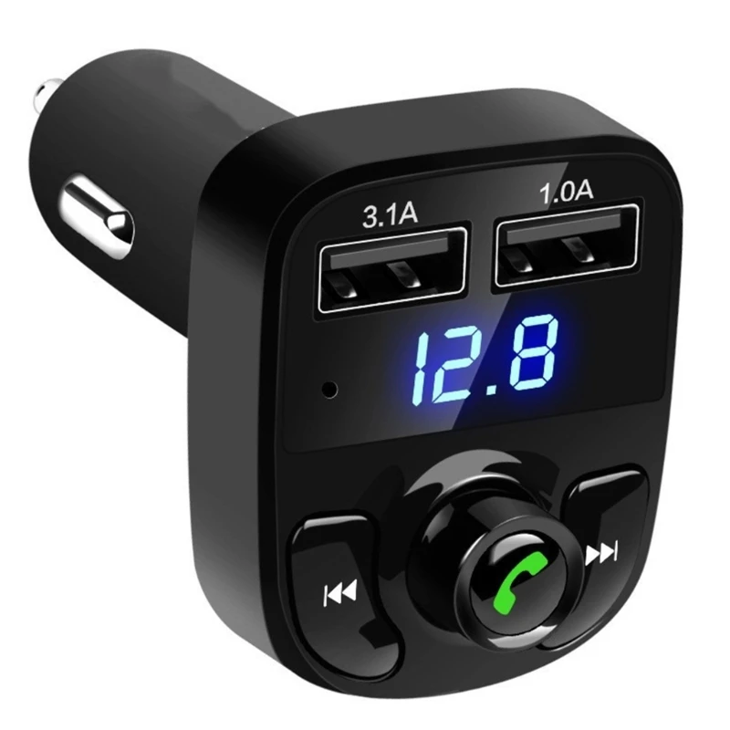 H8WA X8 무선 차량용 충전기 블루투스 호환 LED FM 송신기, 듀얼 USB 핸즈프리 자동차 충전 MP3 음악 TF U 디스크