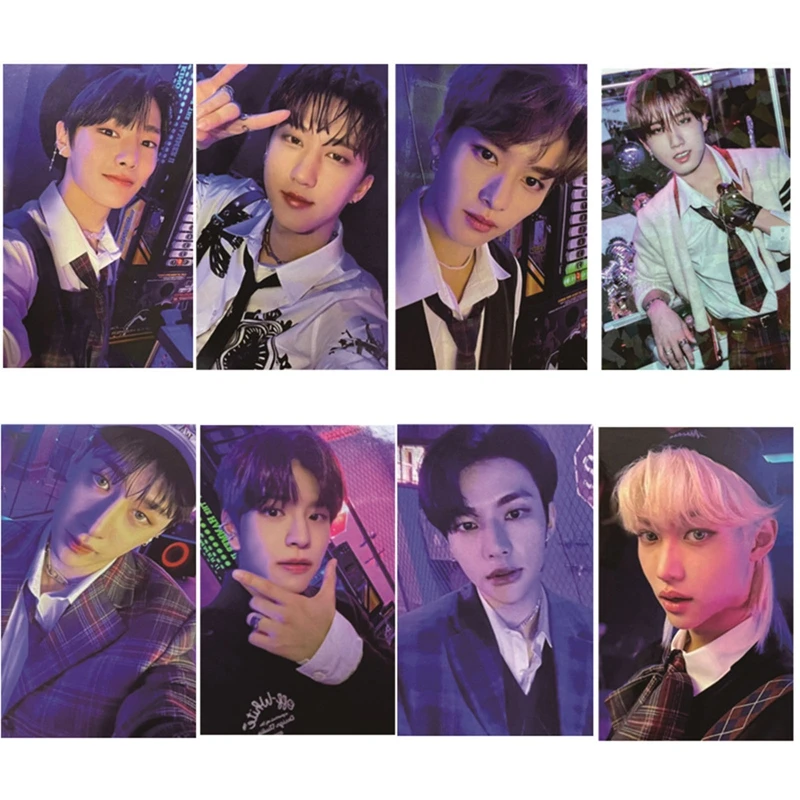 

8PCS/Set Kpop STRAY KIDS Collection Postcards Photocards PVC Double Sided HYUNJIN FELIX HD Print LOMO Cards For Fans Collection