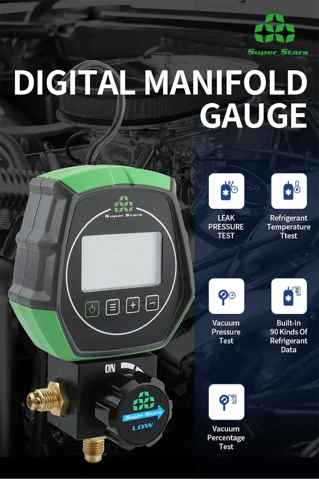 New Electronic Fluoride Gauge Digital Display Manifold Tester Refrigerant Vacuum